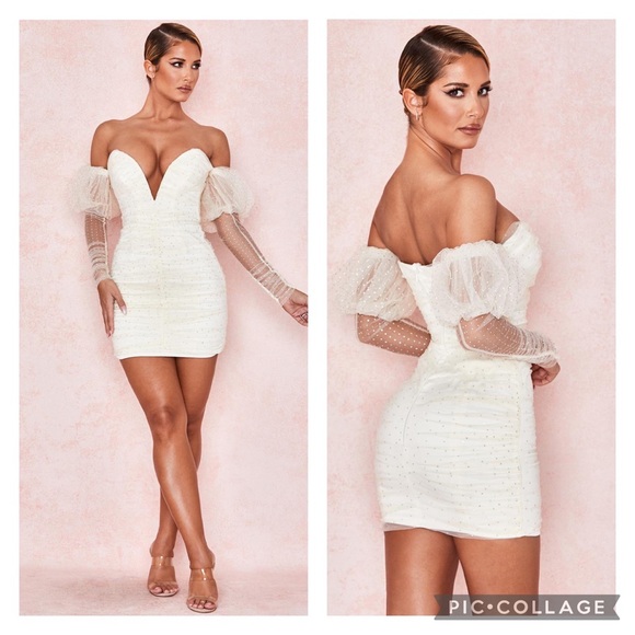 House of CB London XS Milana Ivory Crystal and Tulle Dress - Picture 4 of 13